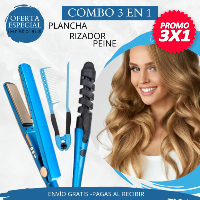 Combo Nano Titanium: Tu Herramienta Definitiva para el Cabello - Combo Nano Titanium(Plancha+peine+Ondu