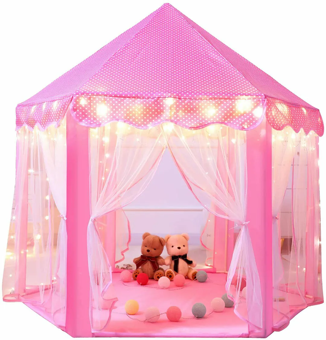 CARPA CASTILLO CON LUCES ROSADA: El Reino de Sueños de tu Princesa - CARPA CASTILLO CON LUCES ROSADA