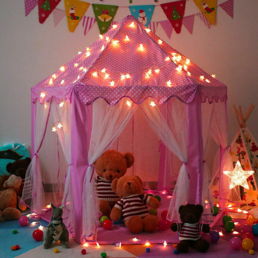 CARPA CASTILLO CON LUCES ROSADA: El Reino de Sueños de tu Princesa - CARPA CASTILLO CON LUCES ROSADA