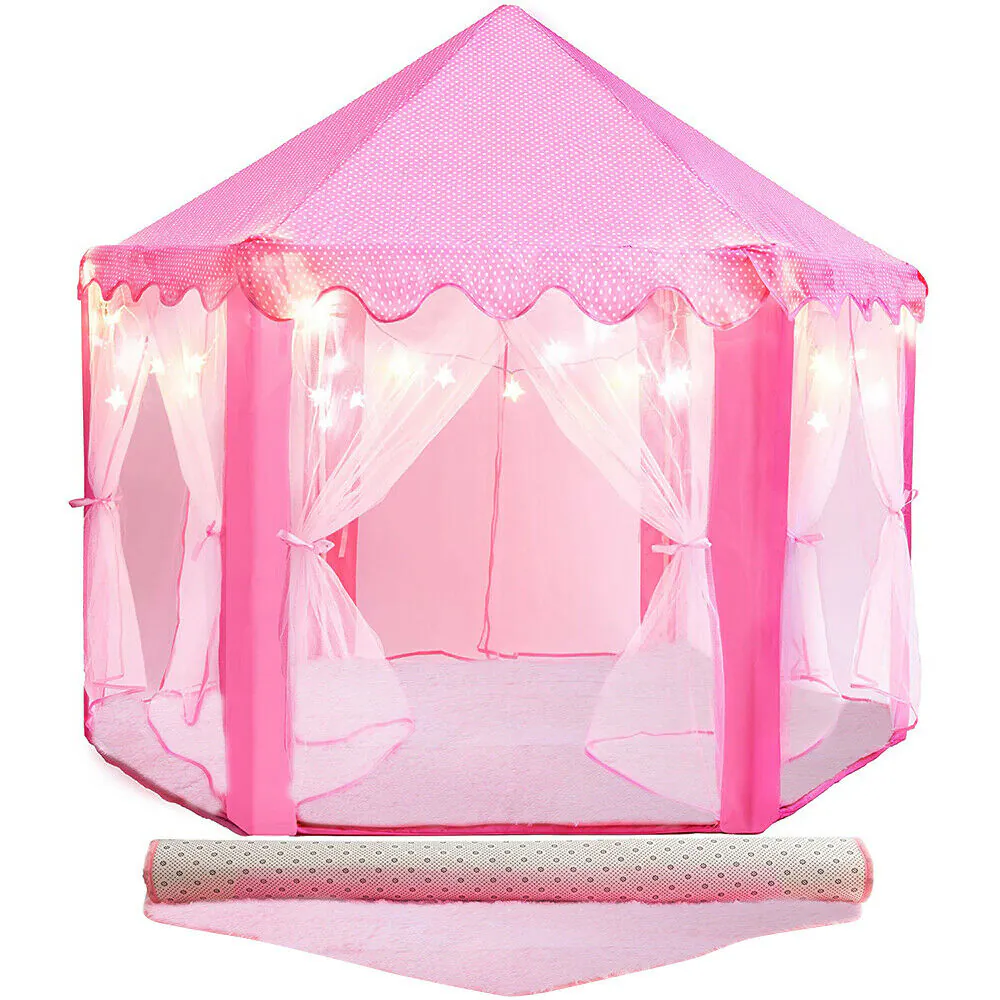 CARPA CASTILLO CON LUCES ROSADA: El Reino de Sueños de tu Princesa - CARPA CASTILLO CON LUCES ROSADA
