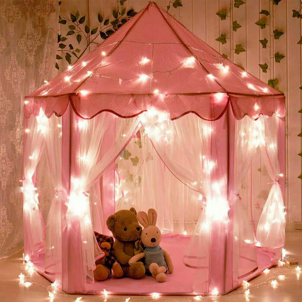 CARPA CASTILLO CON LUCES ROSADA: El Reino de Sueños de tu Princesa - CARPA CASTILLO CON LUCES ROSADA