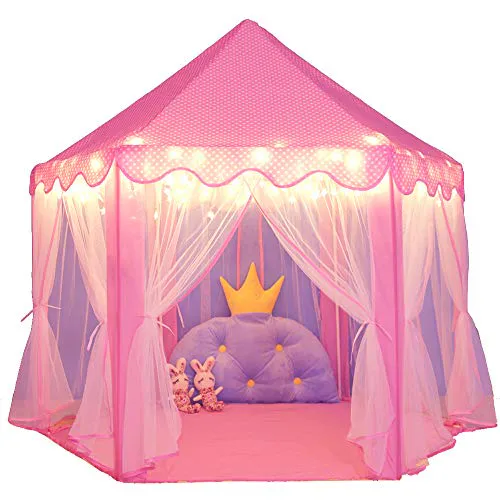 CARPA CASTILLO CON LUCES ROSADA: El Reino de Sueños de tu Princesa - CARPA CASTILLO CON LUCES ROSADA