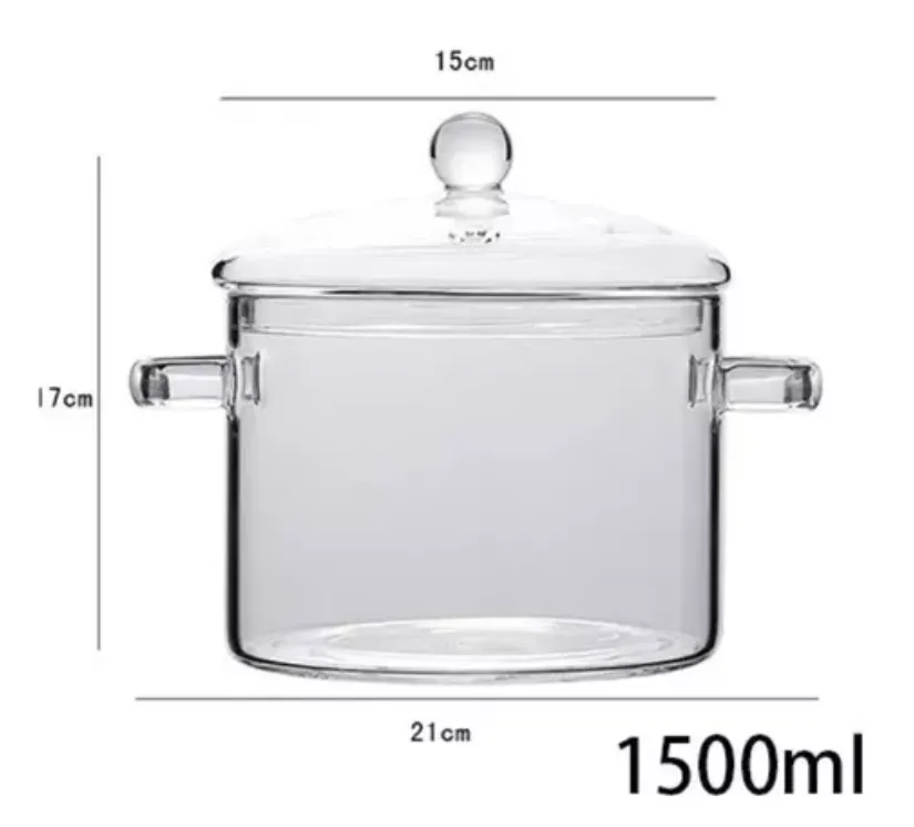 Olla de Vidrio de 1.5 L Apta para Estufa: Cocina con Estilo y Seguridad - OLLA DE VIDRIO TEMPLADO 1.5 LITROS