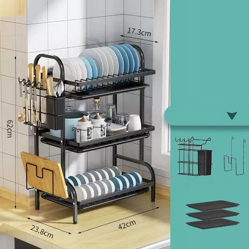 Escurridor de Platos de 3 Niveles: ¡Organización y Estilo para tu Cocina! - Escurridor de platos 3 Niveles