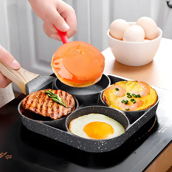 Sartén Antiadherente 4 Puestos: Cocina Fácil y Rápida - Sartén Antiadherente 4 Puestos