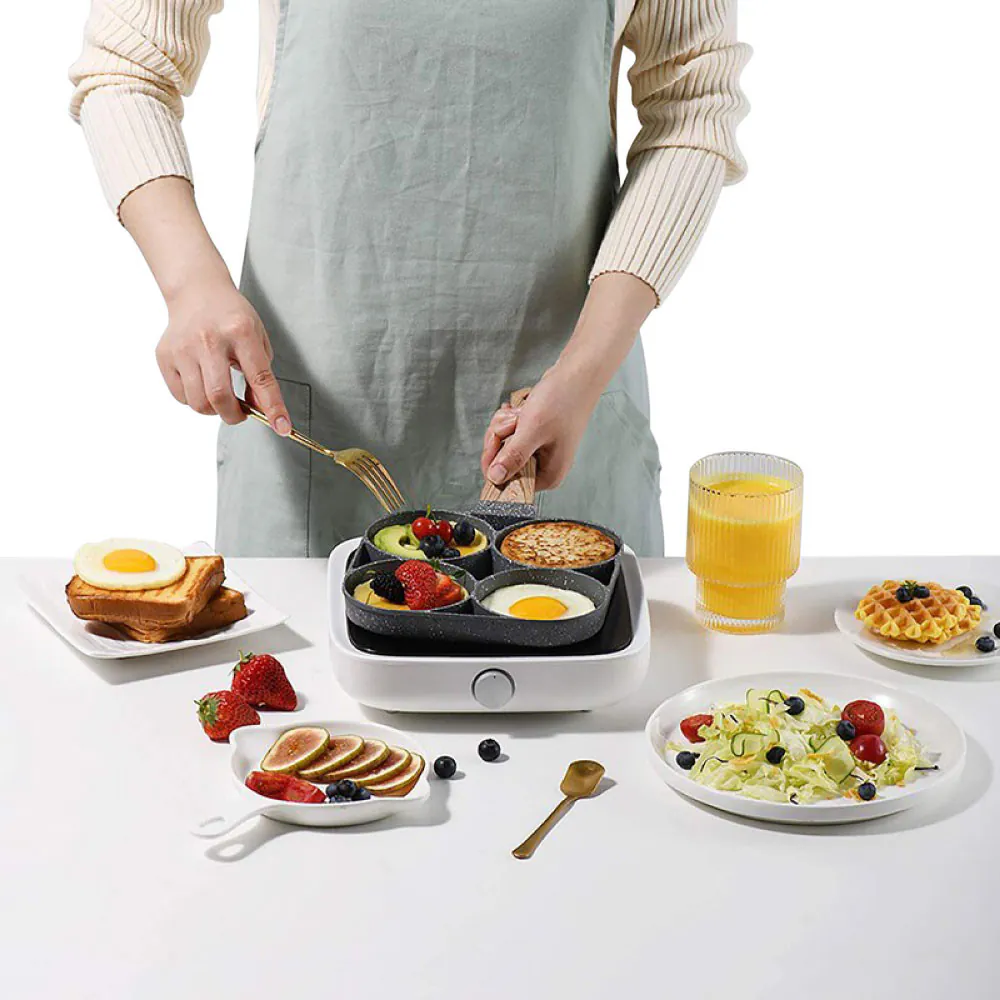 Sartén Antiadherente 4 Puestos: Cocina Fácil y Rápida - Sartén Antiadherente 4 Puestos