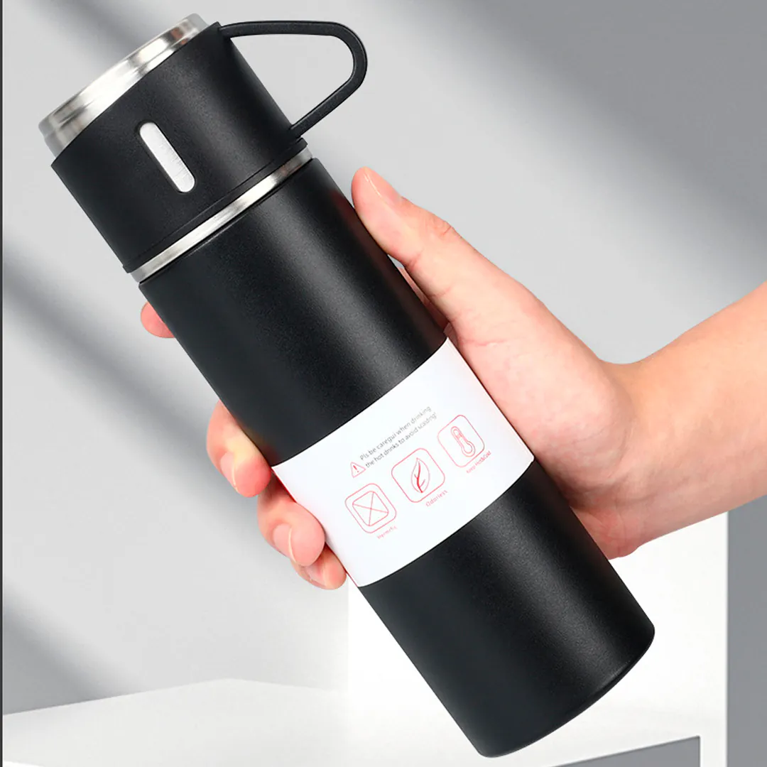 Termo Caliente frío + 3 vasos: ¡Disfruta de tu bebida a la temperatura ideal! - Termo con vasos conserva su temperatura