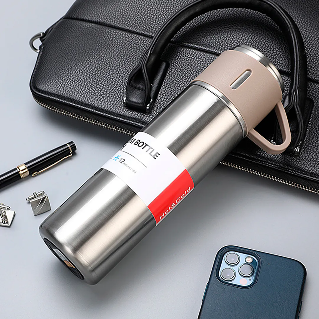 Termo Caliente frío + 3 vasos: ¡Disfruta de tu bebida a la temperatura ideal! - Termo con vasos conserva su temperatura