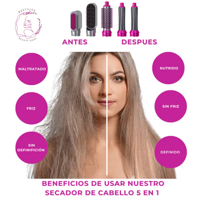 Cepillo Secador Eléctrico 5 en 1: ¡Tu Estilista Personal! - Cepillo Secador De Pelo 5 En 1