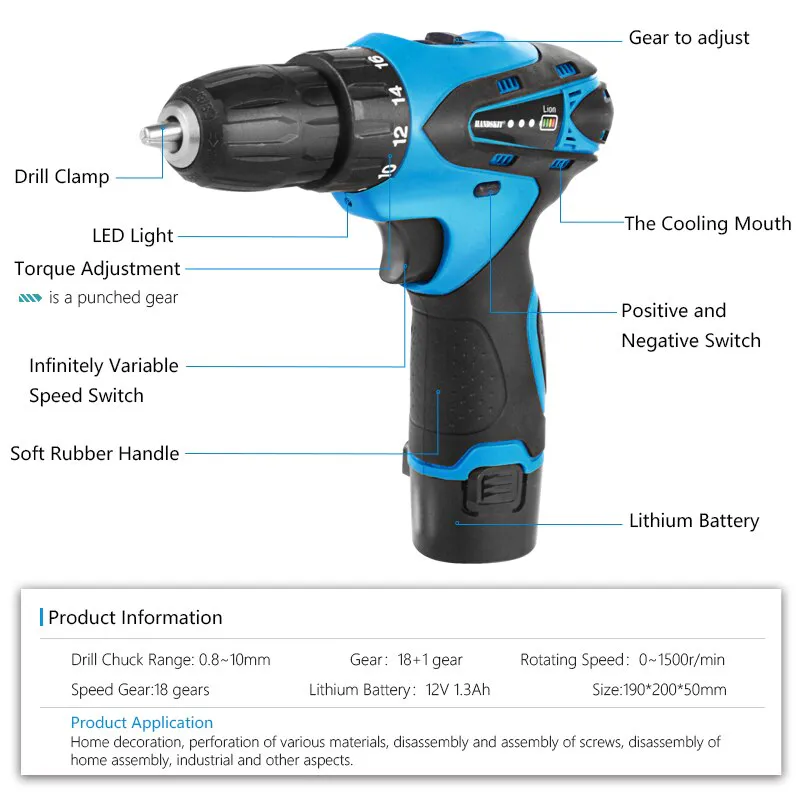 TALADRO INALAMBRICO 18V + ACCESORIOS AZ