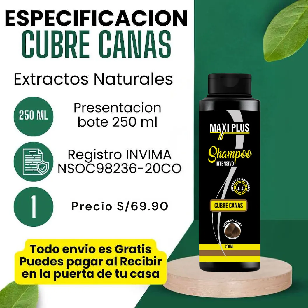 SHAMPOO CUBRE CANAS MAXIPLUS: ¡Cubre tus canas con confianza y estilo! - SHAMPOO CUBRECANAS + OBSEQUIO MAXIPLUS