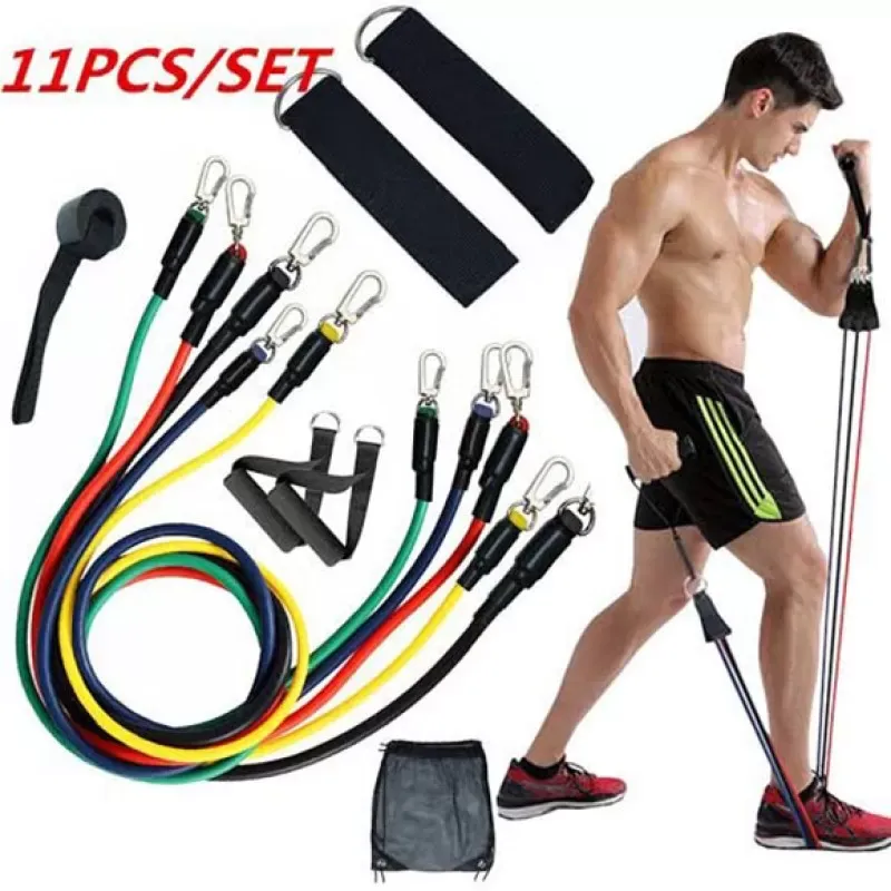 Kit de Bandas de Resistencia para Entrenamiento Completo - Bandas tubulares Elásticas 11 Piezas