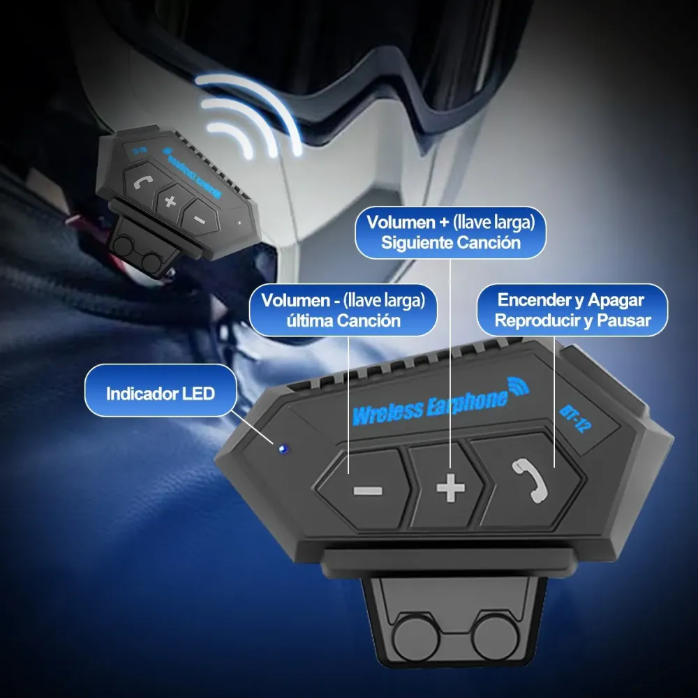 Intercomunicador BT-12: Conéctate con seguridad y disfruta de la música en tus viajes - Intercomunicador Para moto BT-12
