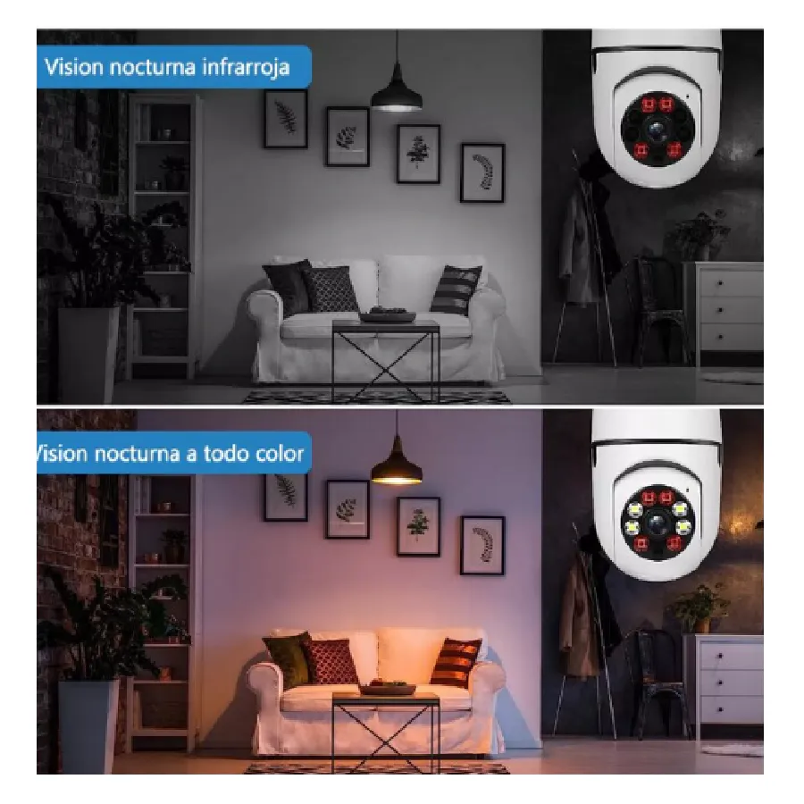 Cámara de Seguridad WiFi 360° en Forma de Bombilla - Camara bombillo de seguridad 360° girato