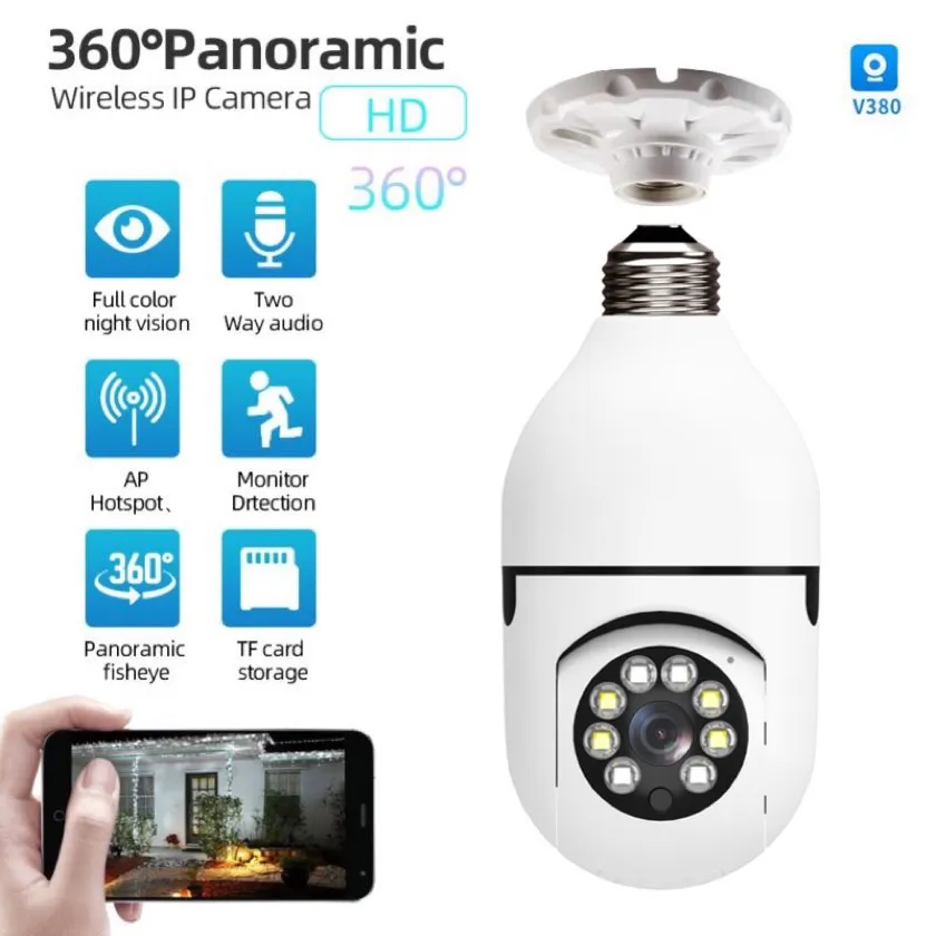 Cámara de Seguridad WiFi 360° en Forma de Bombilla - Camara bombillo de seguridad 360° girato