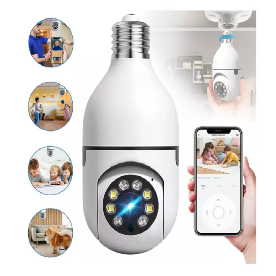 Cámara de Seguridad WiFi 360° en Forma de Bombilla - Camara bombillo de seguridad 360° girato
