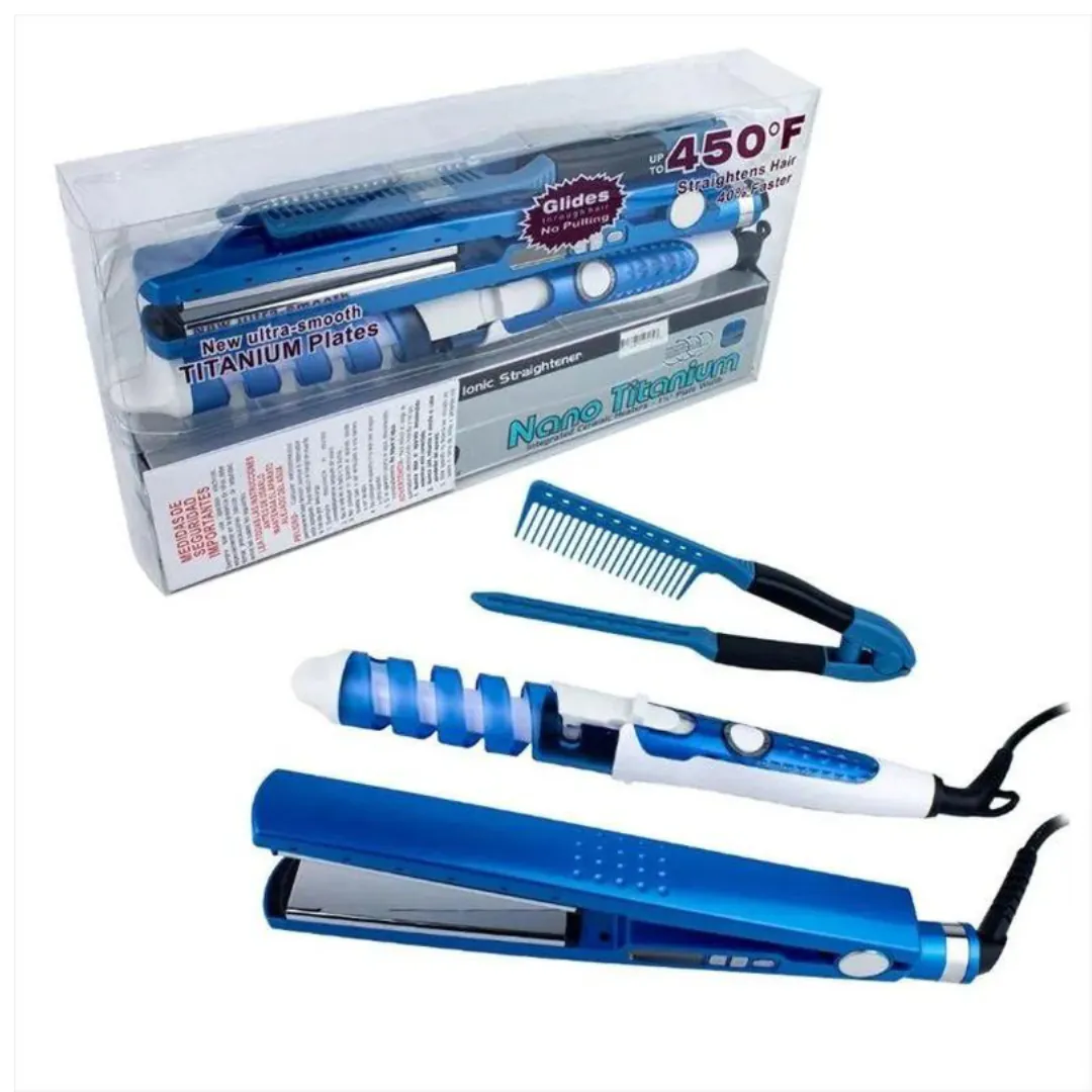 COMBO NANO PLANCHA + RIZADOR ESPIRAL 450: ¡Tu Cabello Impecable con un Solo Combo! - COMBO NANO PLANCHA + RIZADOR ESPIRAL 450
