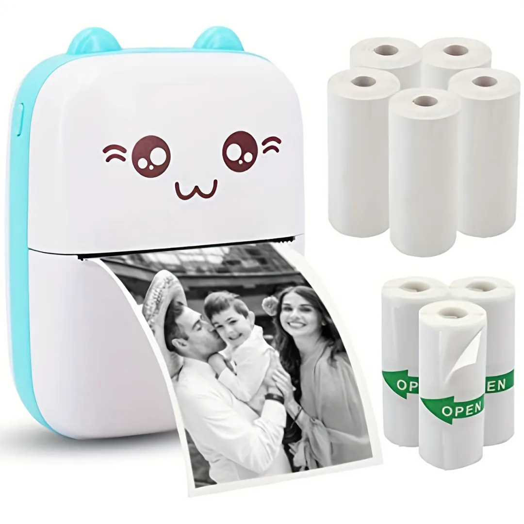 Mini Impresora + Cinco Rollos: Imprime Stickers y Crea en Cualquier Lugar - mini impresora + cinco rollos