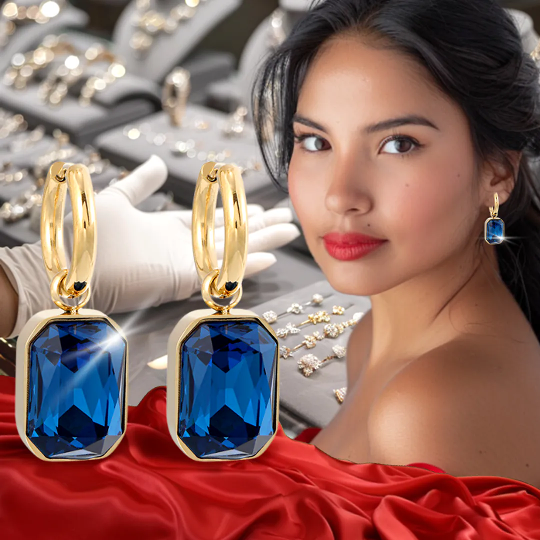 Pendientes Dorados con Cristal Azul: Elegancia y Brillo en Cada Detalle - pendientes dorados con cristal azul