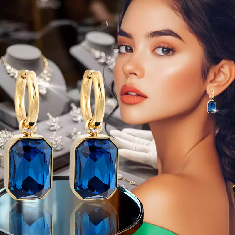 Pendientes Dorados con Cristal Azul: Elegancia y Brillo en Cada Detalle - pendientes dorados con cristal azul